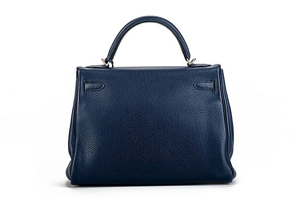 Hermes Kelly 32 Blue Nuit Clemence Satin