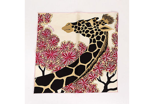 Hermes White Silk Giraffe Gavroche Scarf