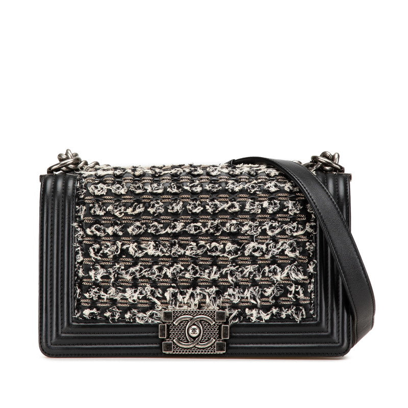 Chanel Boy Chanel Leather Tweed Shoulder Bag Classic Flap