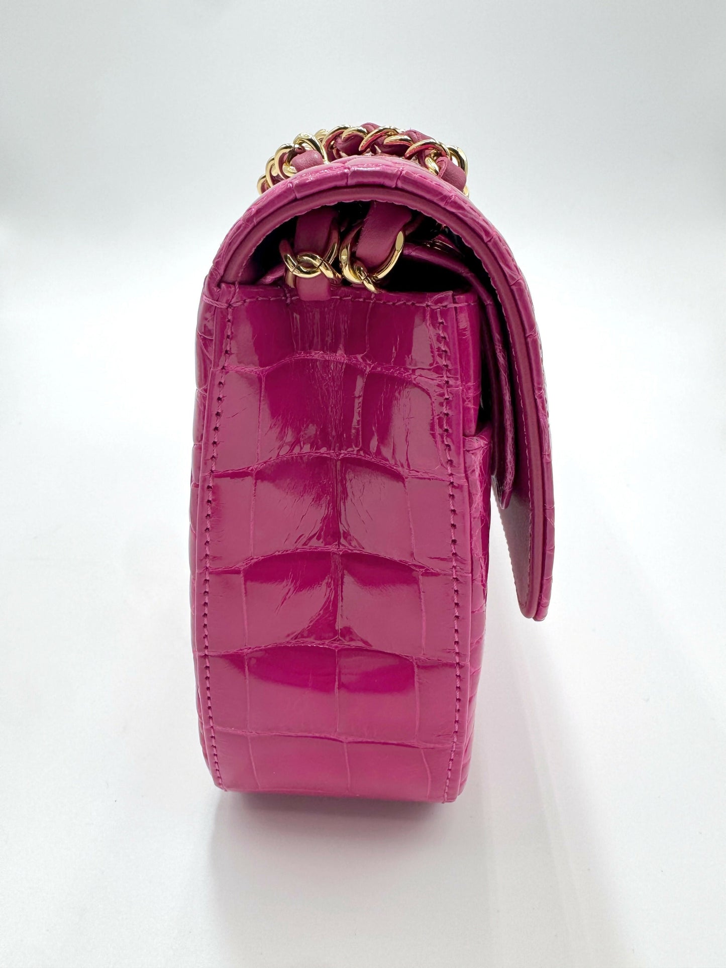 Chanel  Medium Pink Crocodile Flap Bag