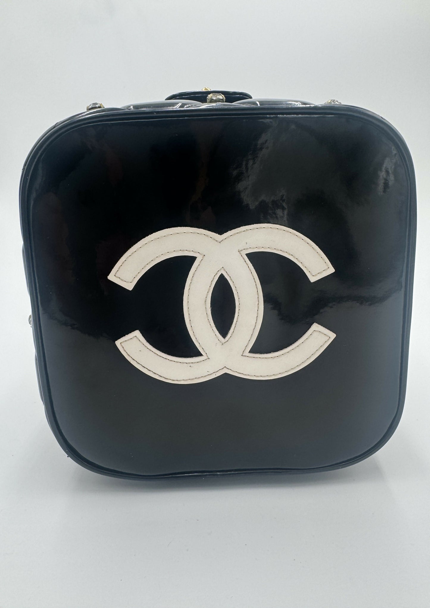 Chanel 1995  Barbie Black Rhinestone Heart-Mirror Vanity Case Bag