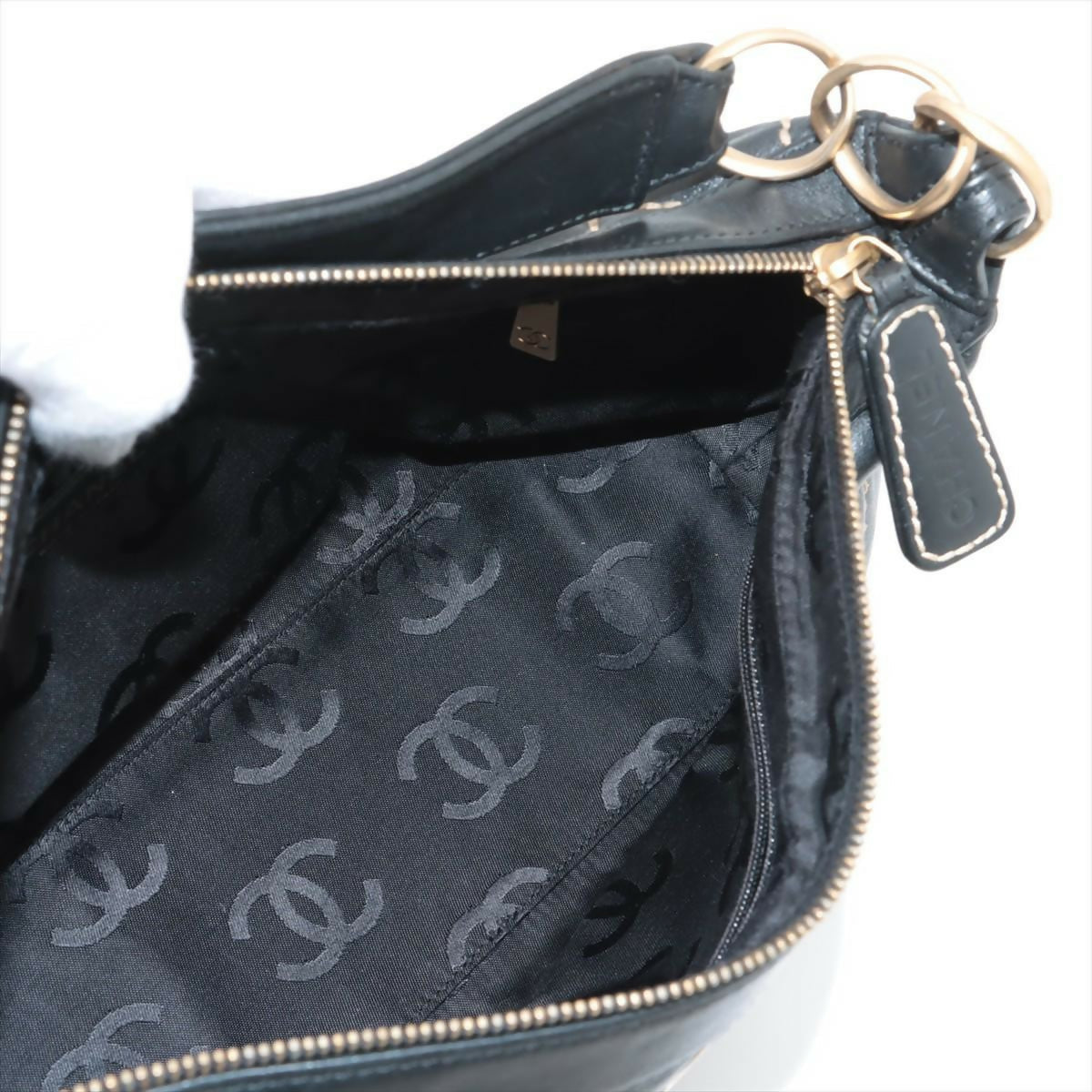 Chanel  Black Lambskin Leather Handbag with Gold Hardware