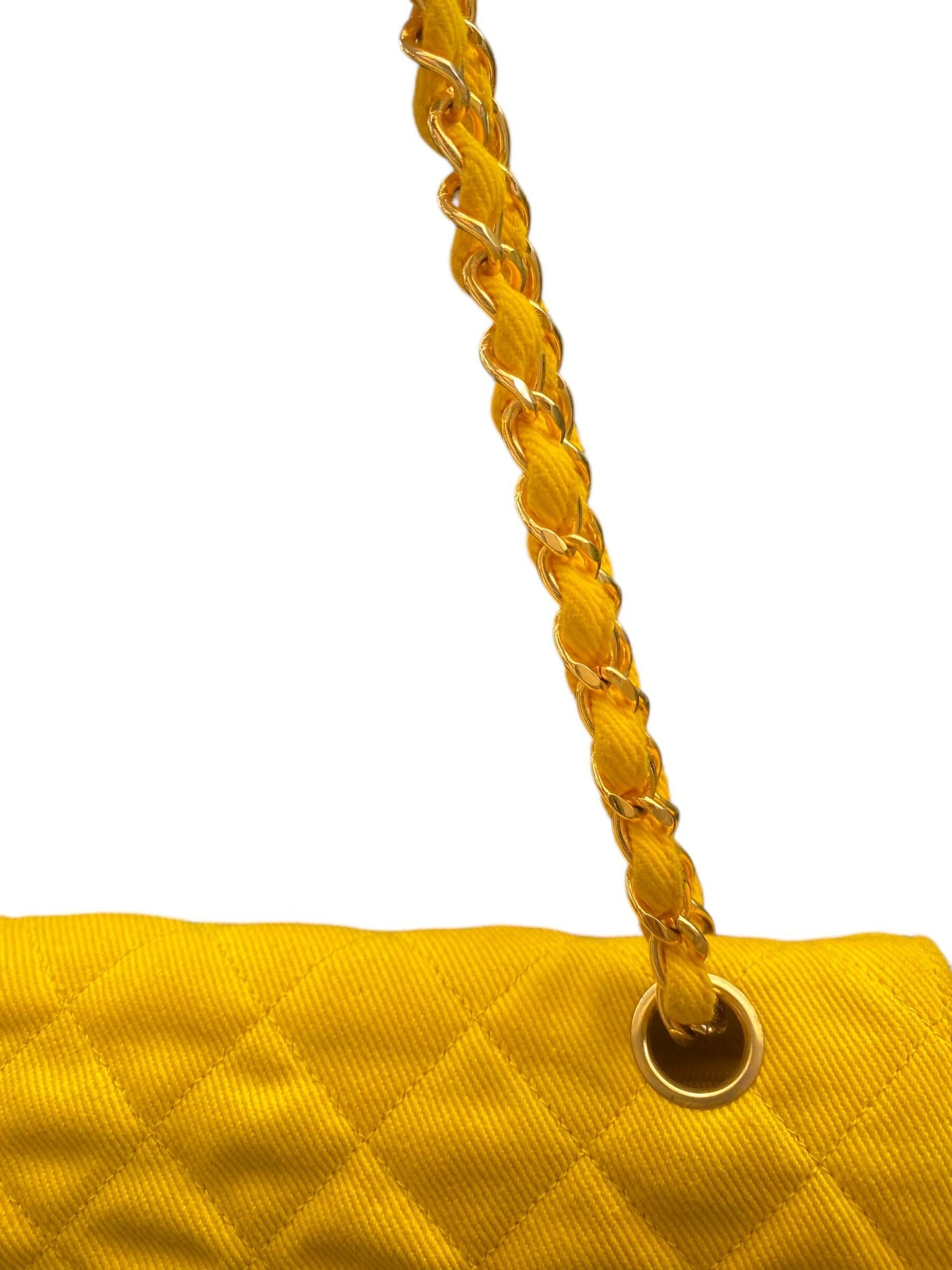Chanel 90s Yellow Denim Medium Classic Flap Bag 24K Gold Hardware