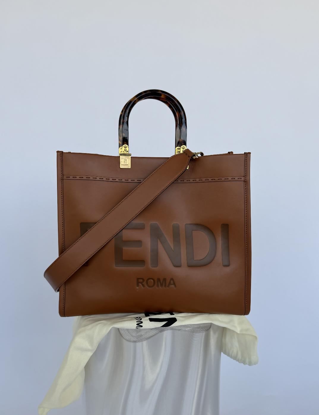 FENDI Sunshine Tote Bag – Cognac Brown Calf Leather