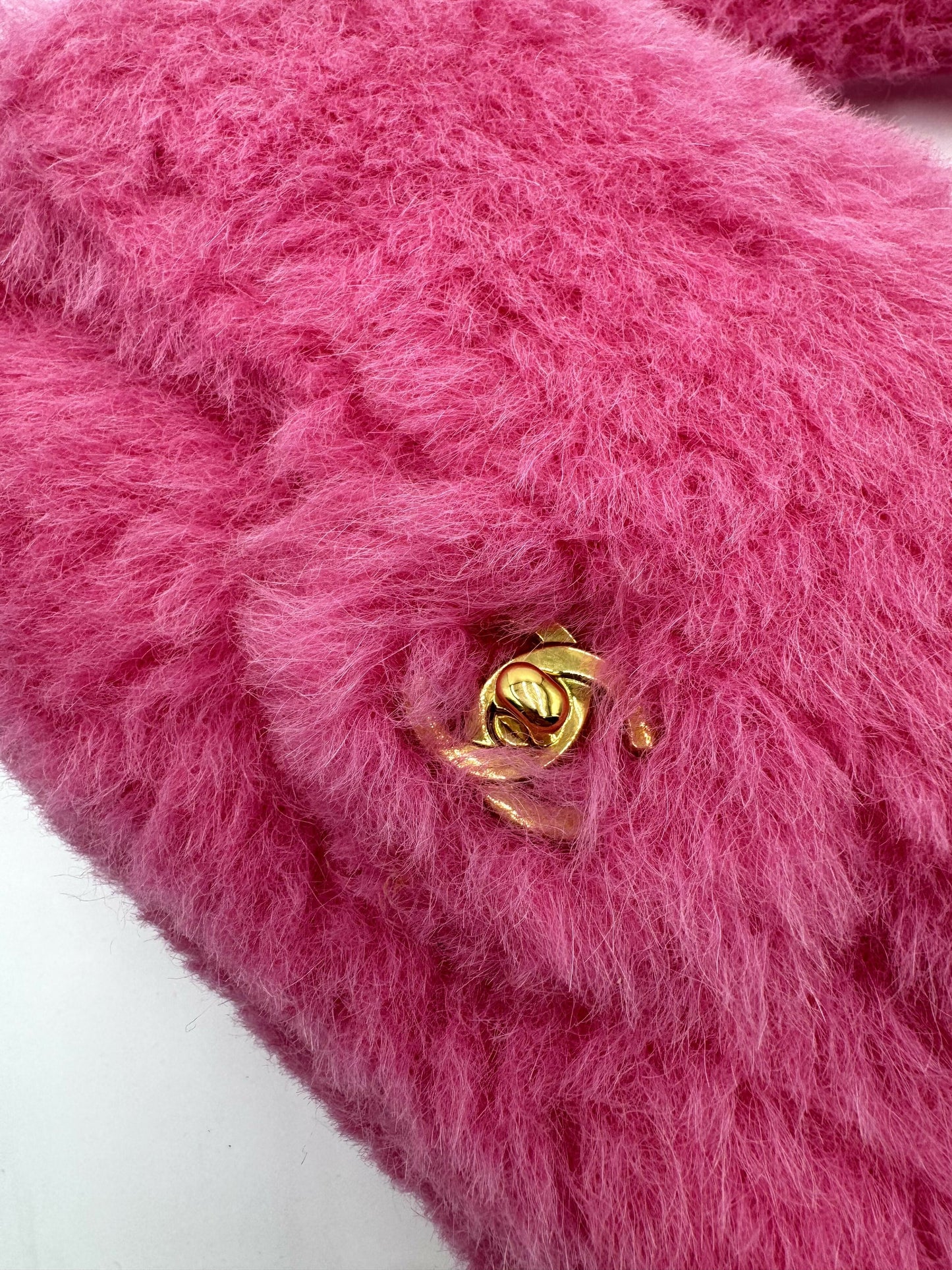Chanel 1994  Faux Fur Kelly Top Handle in Barbie Pink