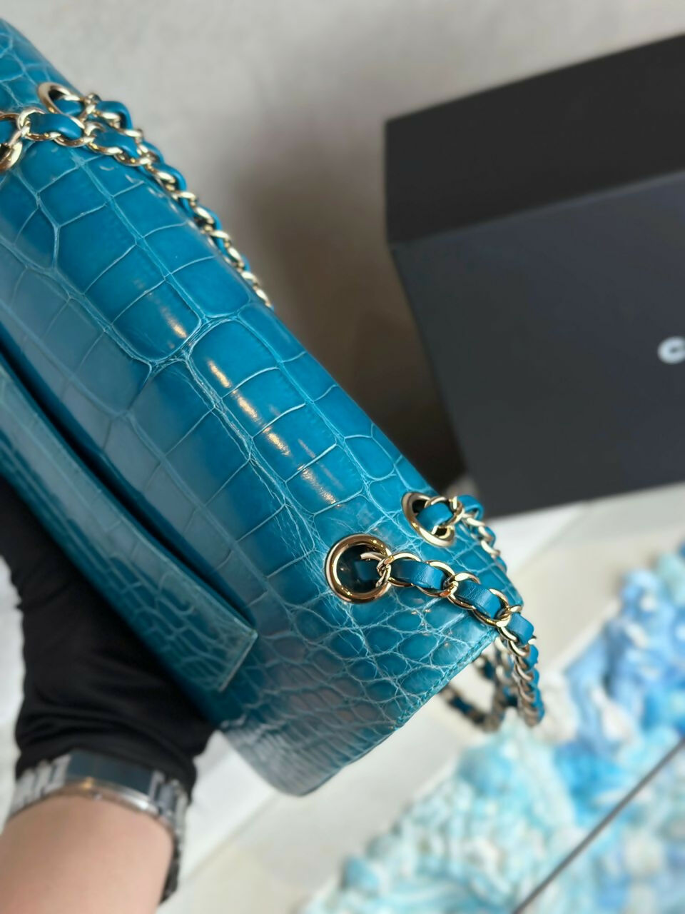 Chanel  Medium Turquoise Crocodile Classic Flap Bag