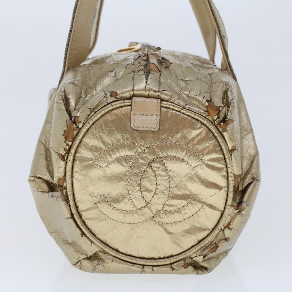 CHANEL Boston Bag Patent leather Gold Tone CC  yb278
