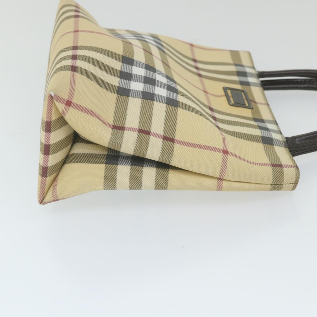 Luxury Burberry Nova Check Hand Bag PVC Leather Beige Auth yb436