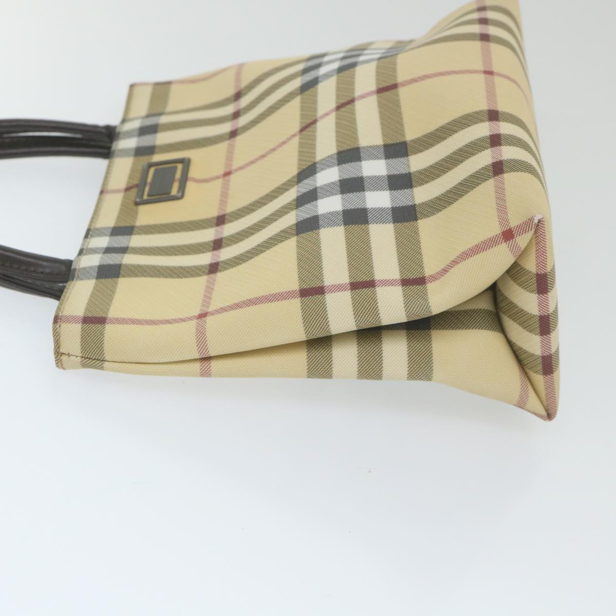 Luxury Burberry Nova Check Hand Bag PVC Leather Beige Auth yb436
