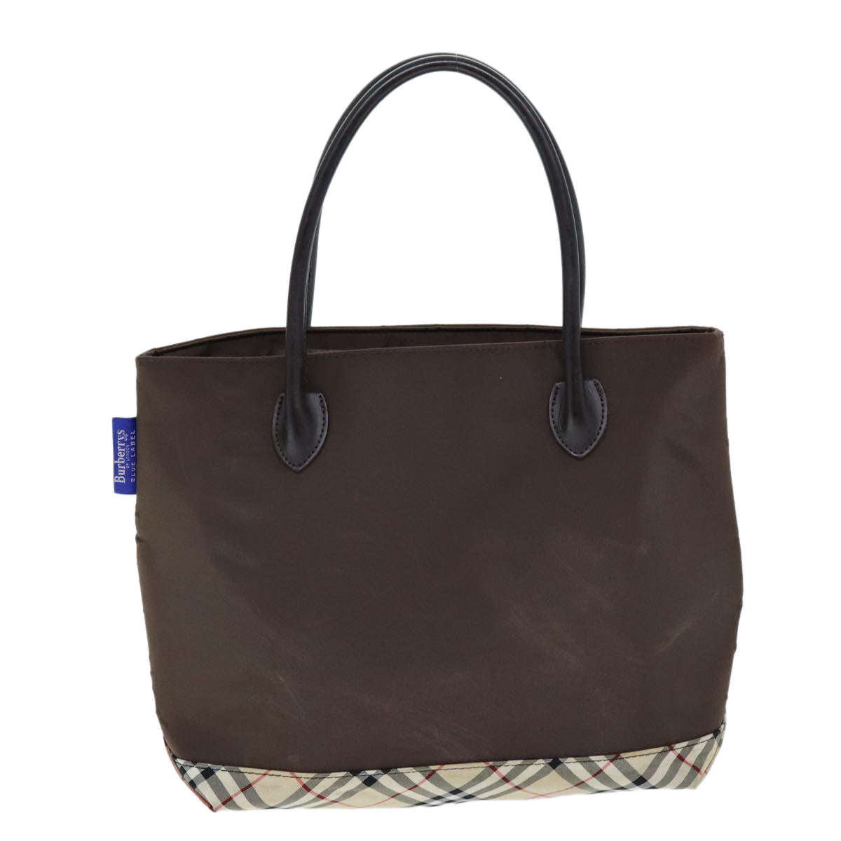 Luxury BurberrySs Nova Check Blue Label Hand Bag Nylon Brown Beige Auth yb564