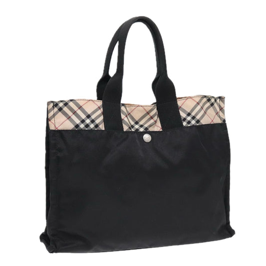 Luxury Burberry Nova Check Hand Bag Nylon Beige Black Auth yb621