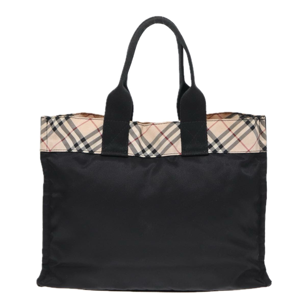 Luxury Burberry Nova Check Hand Bag Nylon Beige Black Auth yb621