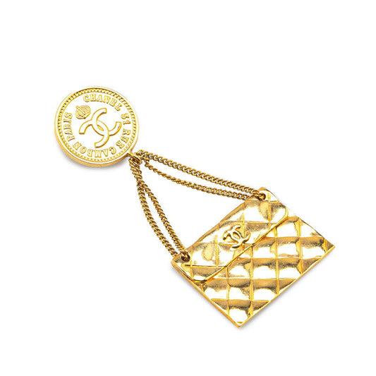 Chanel Gold Plated Coco Mark 31 RUE CAMBON Matelasse Brooch Classic Flap Tote