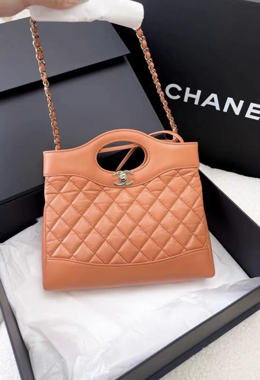 Chanel 31 Mini Orange Aged Calfskin Gold Hardware