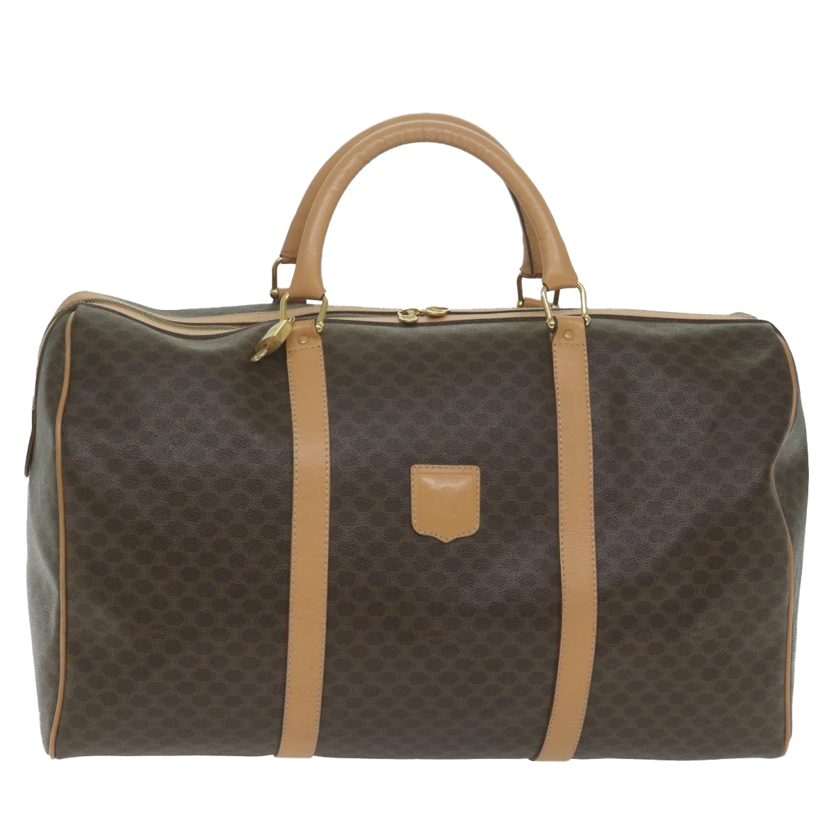 Luxury CELINE Macadam Canvas Boston Bag PVC Brown 10316