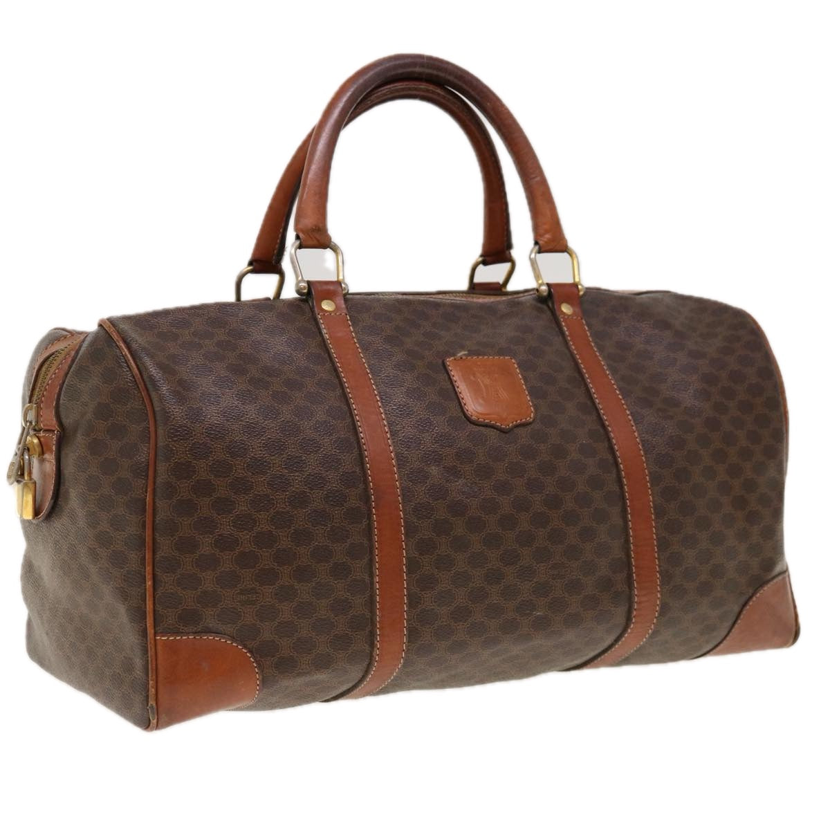 Luxury CELINE Macadam Canvas Boston Bag PVC Brown 10345