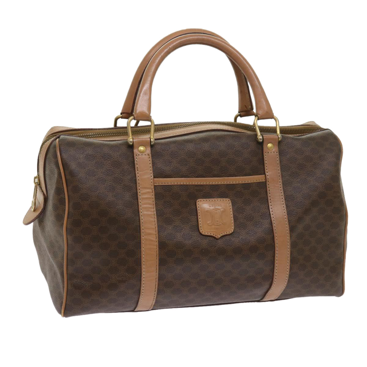 Luxury CELINE Macadam Canvas Boston Bag PVC Brown 10470