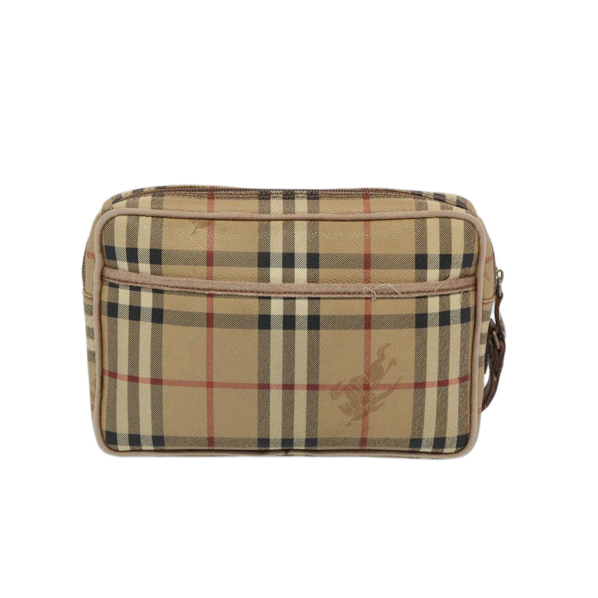 Luxury BurberrySs Nova Check Clutch Bag PVC Leather Beige Auth yk10533