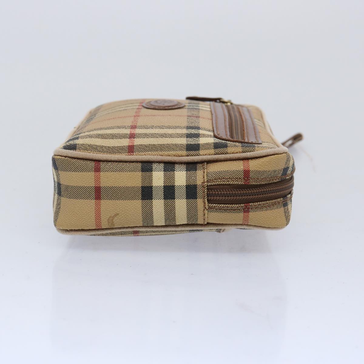 Luxury BurberrySs Nova Check Clutch Bag PVC Leather Beige Auth yk10533