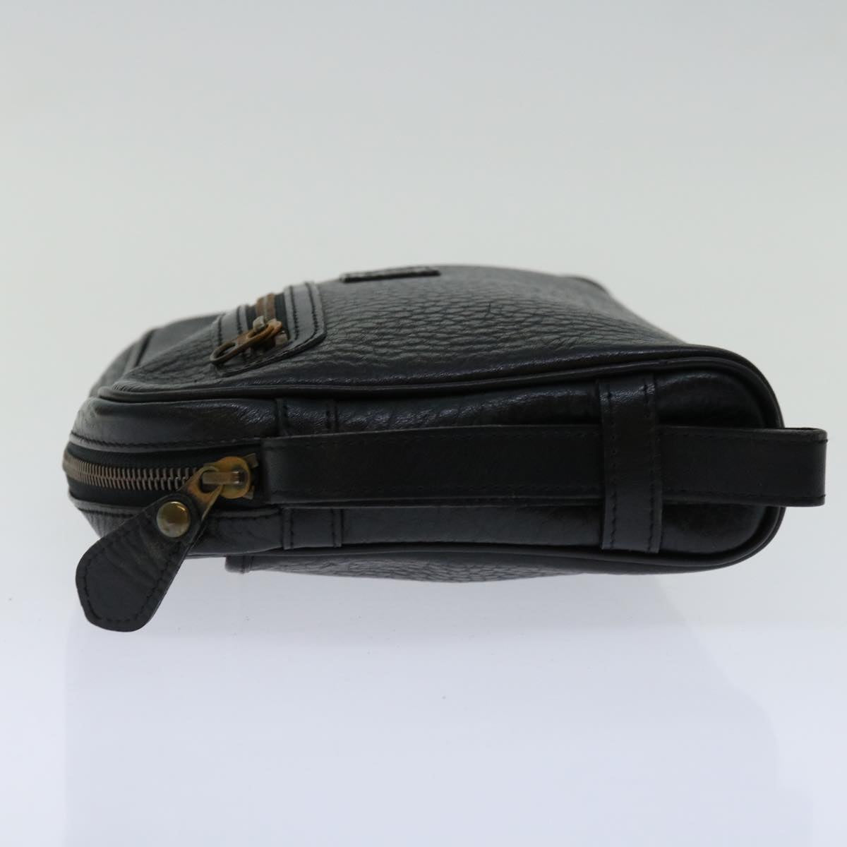 Luxury BurberrySs Clutch Bag Leather Black Auth yk11126