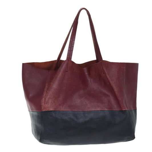 Luxury CELINE Horizontal Cabas Tote Bag Leather Red Black 11970