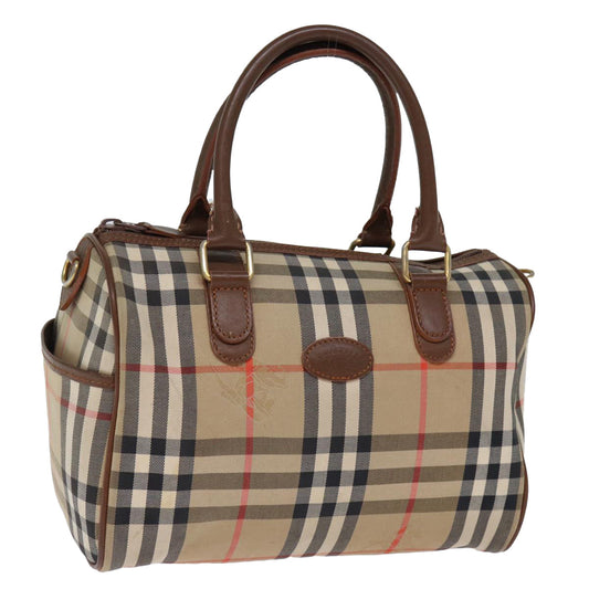 Luxury BurberrySs Nova Check Boston Bag Canvas Beige Auth yk12086
