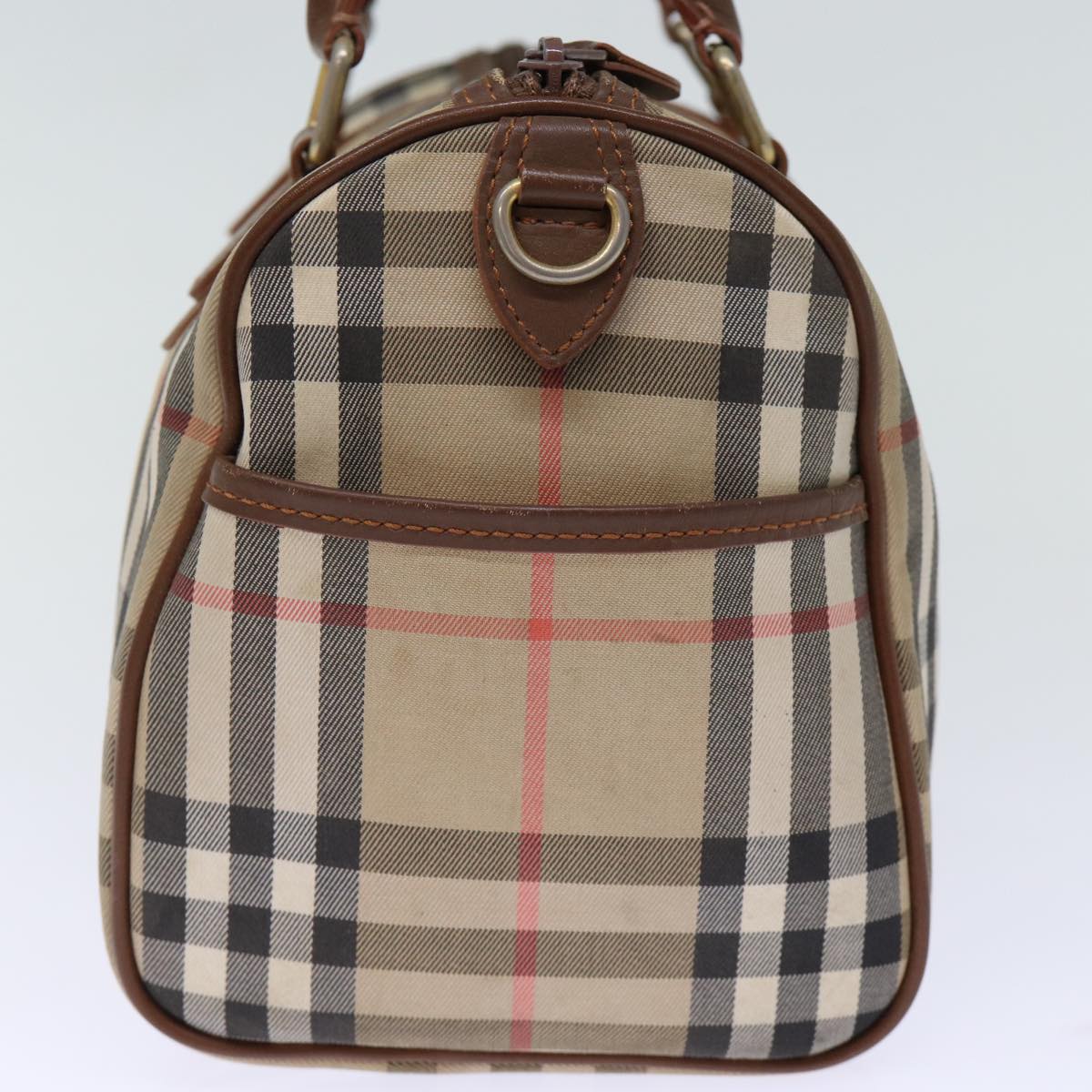 Luxury BurberrySs Nova Check Boston Bag Canvas Beige Auth yk12086