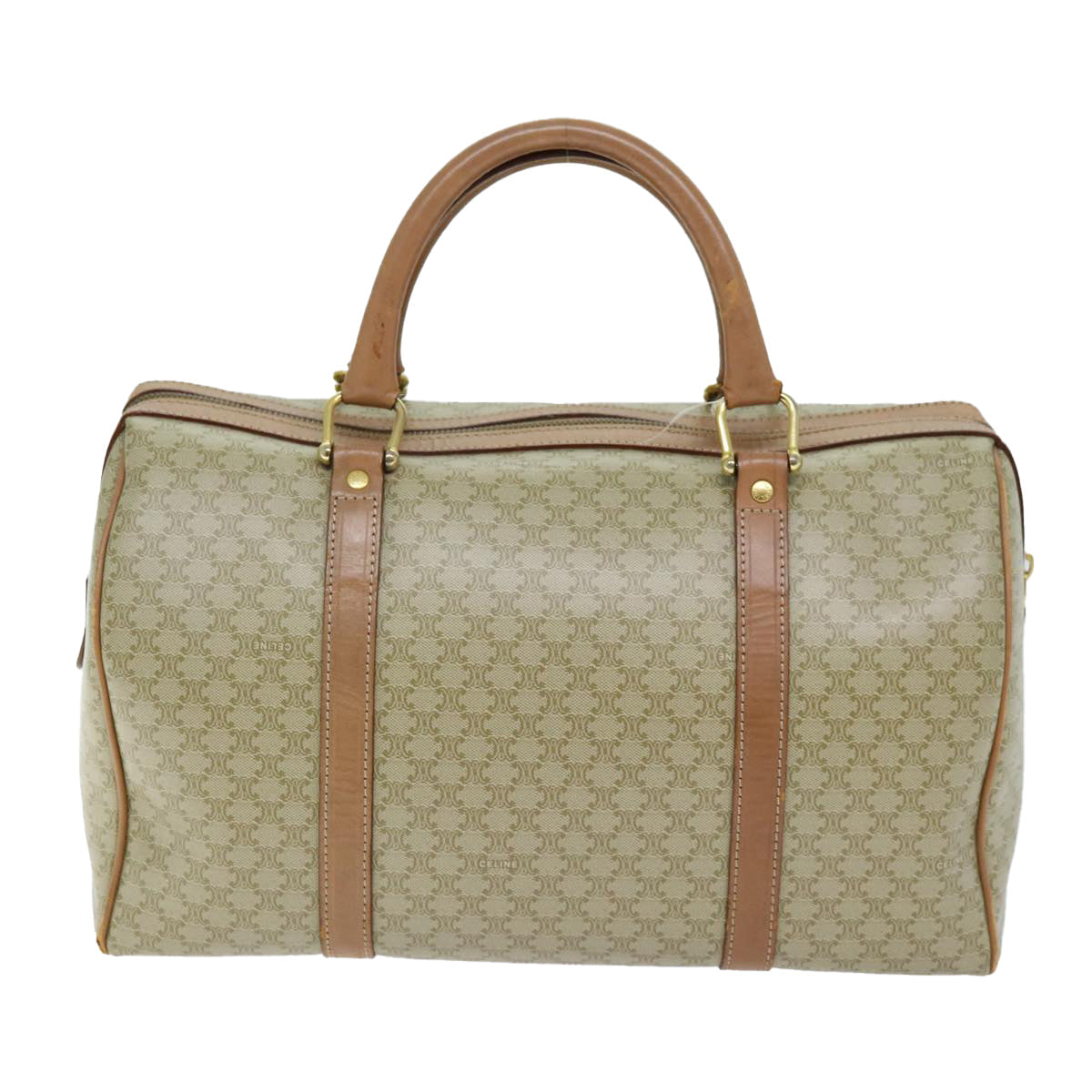 Luxury CELINE Macadam Canvas Boston Bag Beige 12162