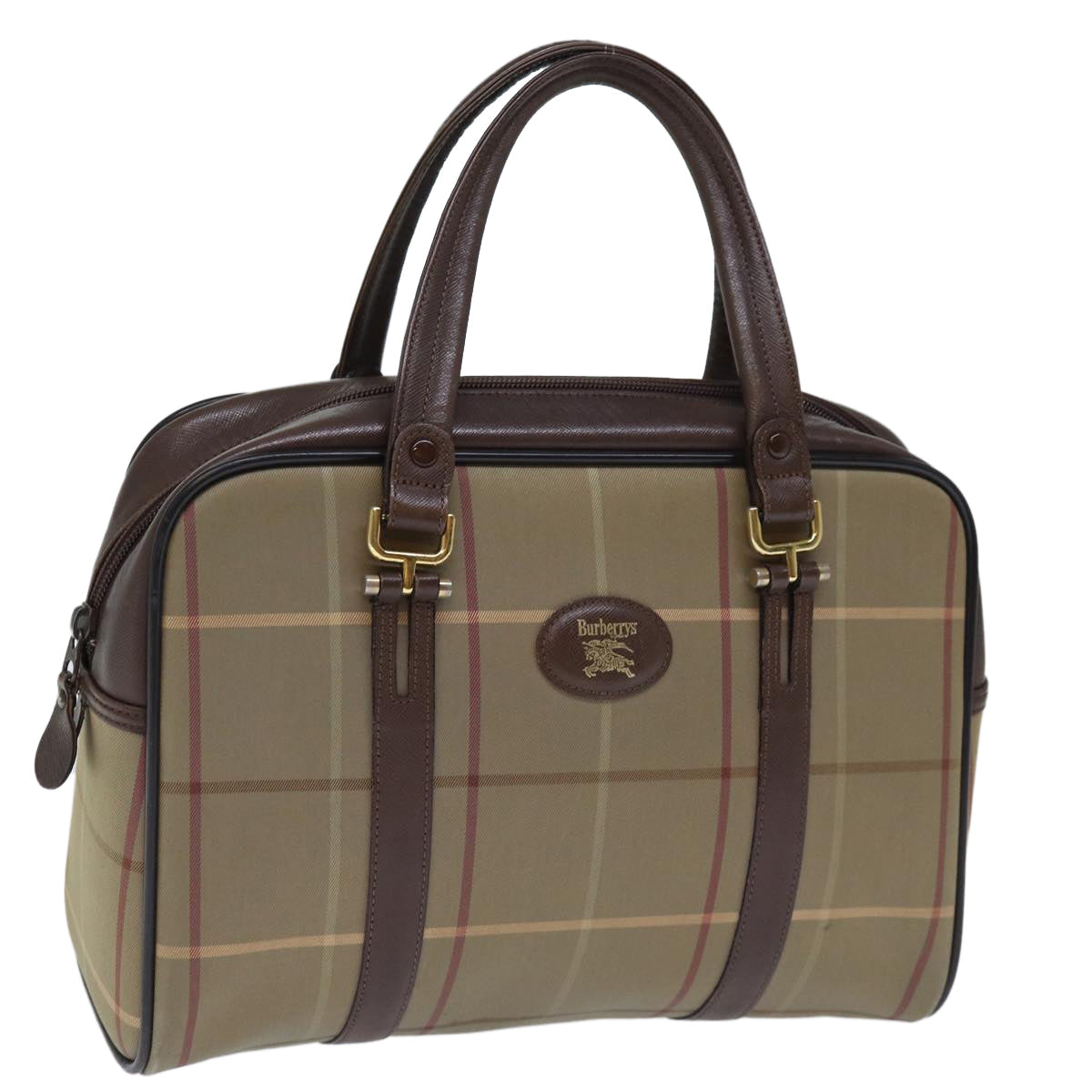 Luxury BurberrySs Nova Check Hand Bag Canvas Beige Auth yk12280