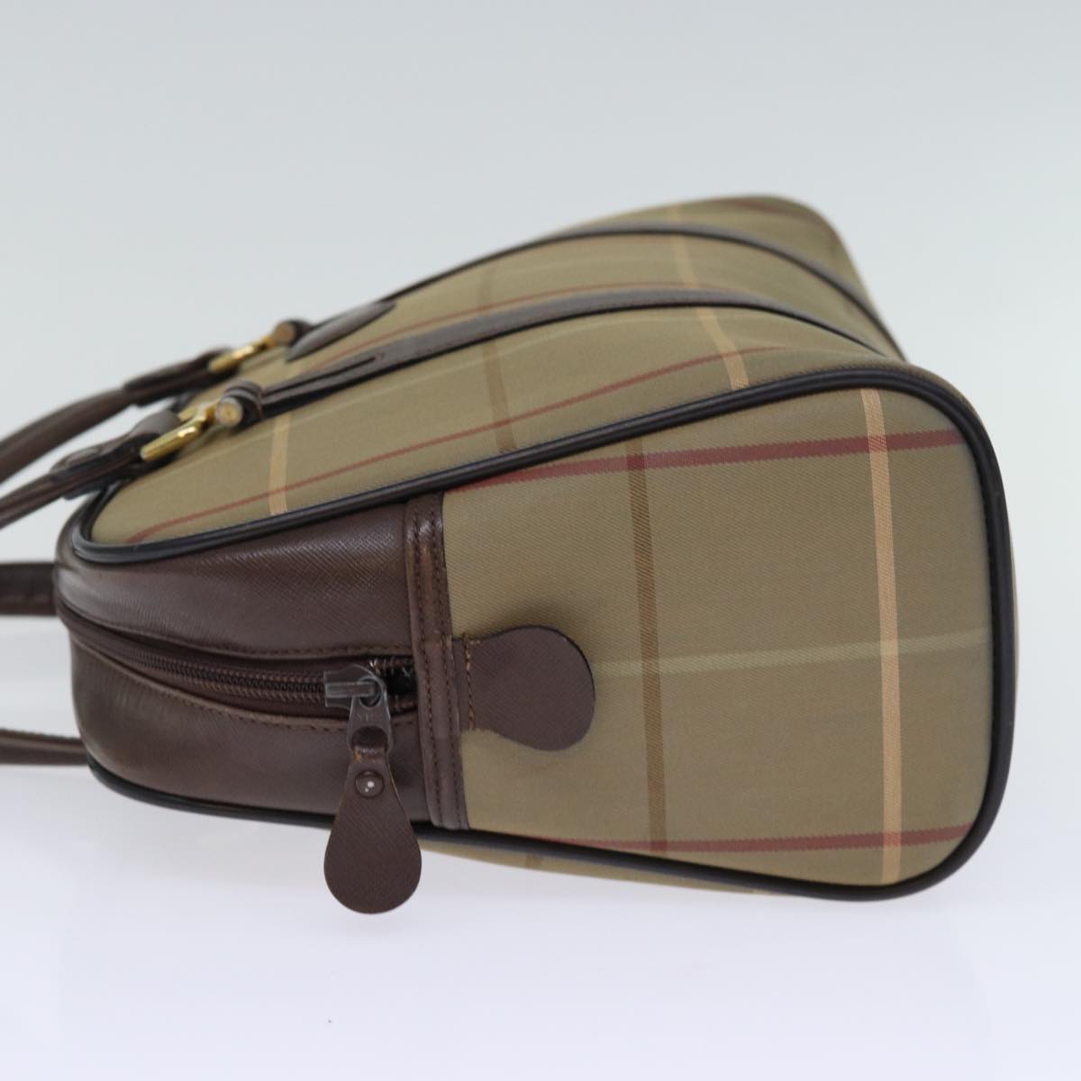 Luxury BurberrySs Nova Check Hand Bag Canvas Beige Auth yk12280