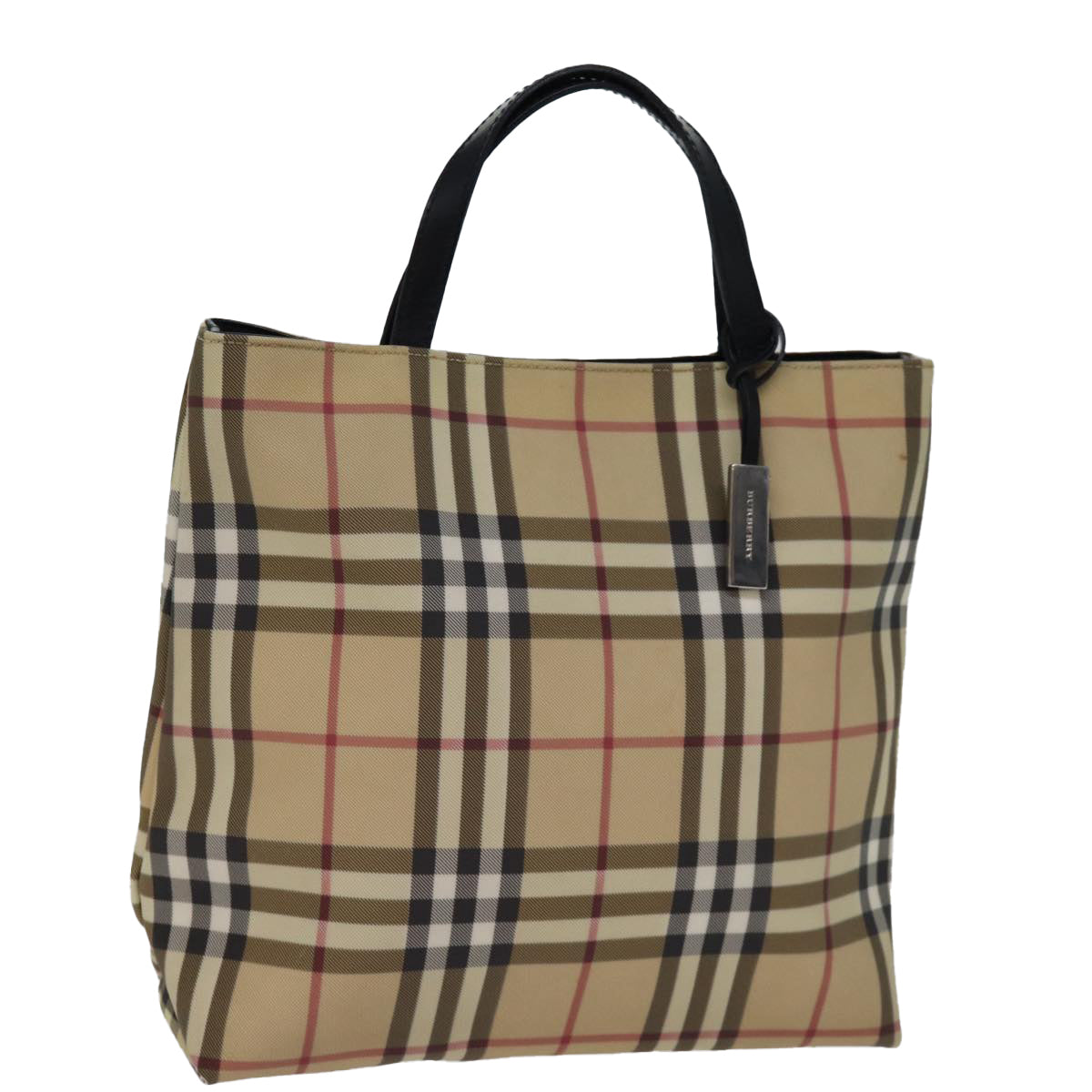 Luxury Burberry Nova Check Hand Bag Coated Canvas Beige Auth yk12299