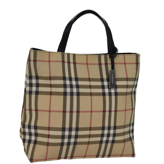 Luxury Burberry Nova Check Hand Bag Coated Canvas Beige Auth yk12299