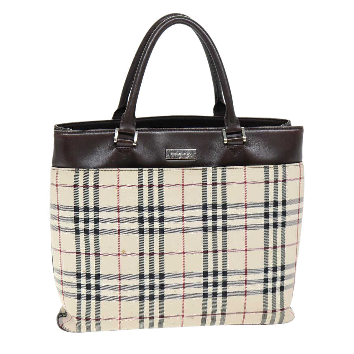 Luxury Burberry Nova Check Hand Bag Polyester Beige Auth yk12722