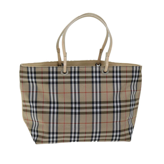 Luxury Burberry Nova Check Hand Bag Nylon Beige Auth yk12778