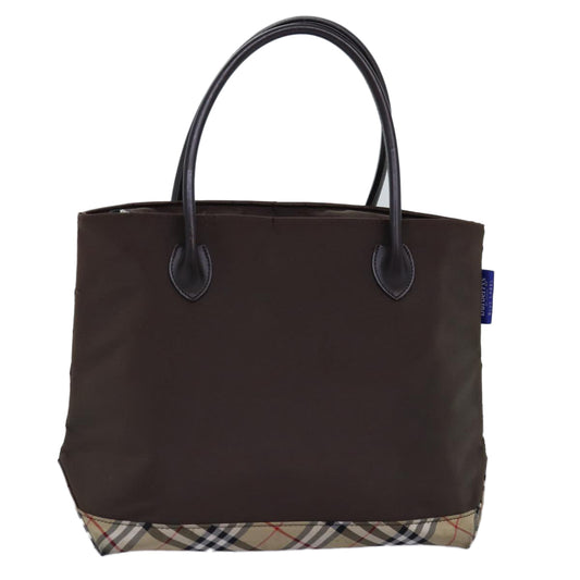 Luxury BurberrySs Nova Check Blue Label Tote Bag Nylon Beige Brown Auth yk12782