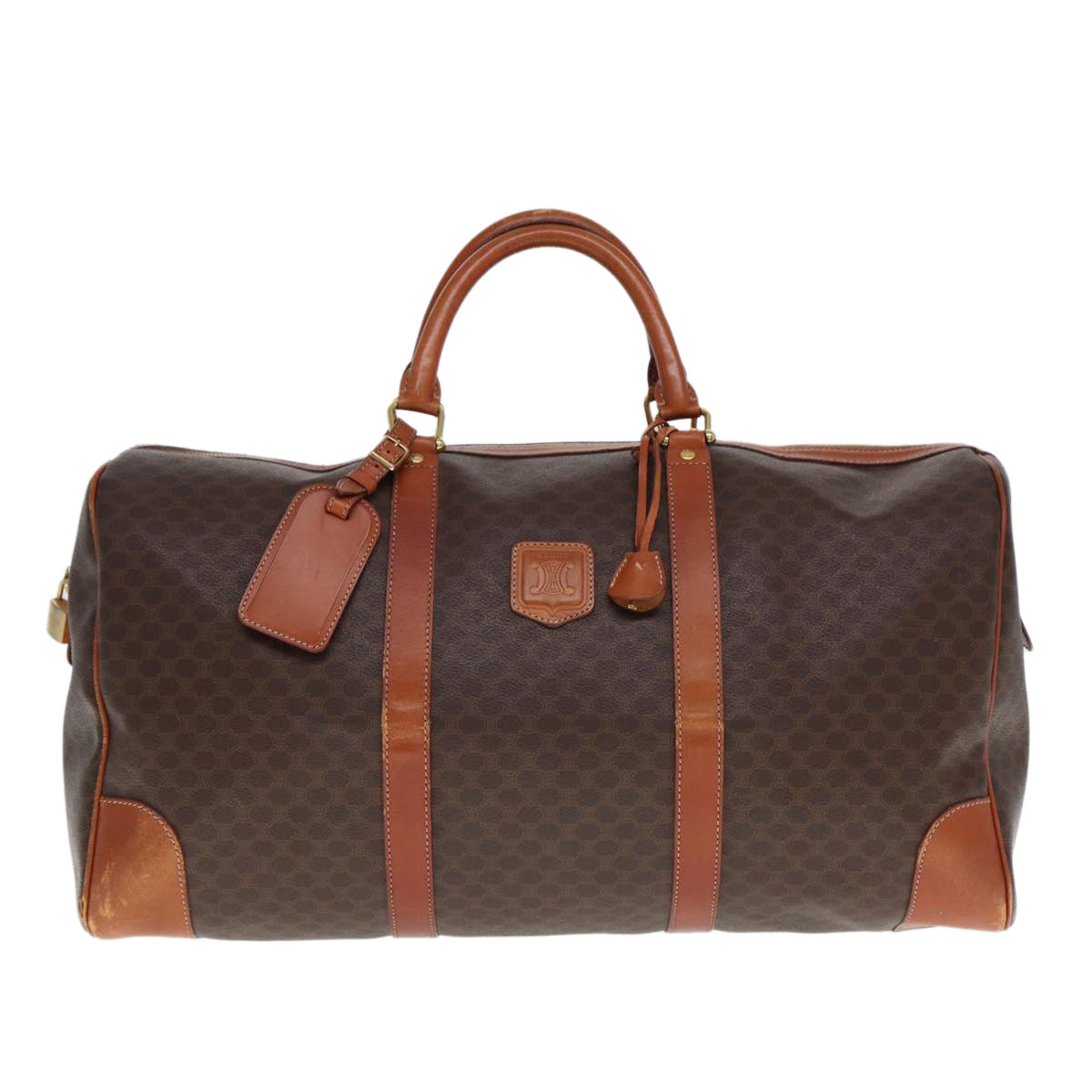 Luxury CELINE Macadam Canvas Boston Bag PVC Leather Brown 12899