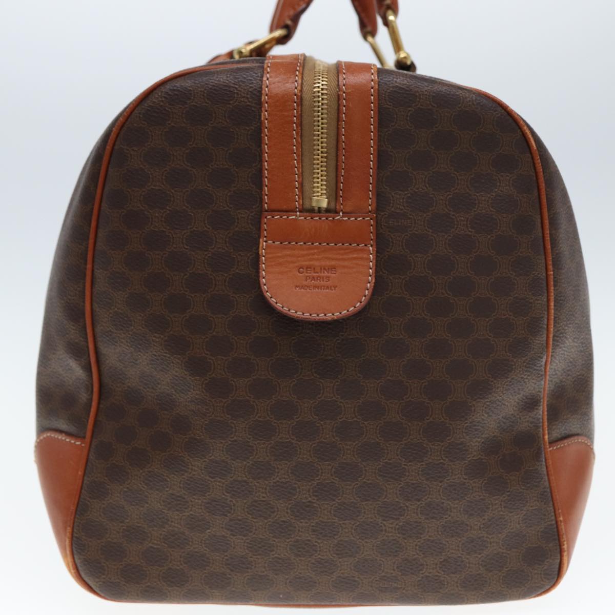 Luxury CELINE Macadam Canvas Boston Bag PVC Leather Brown 12899