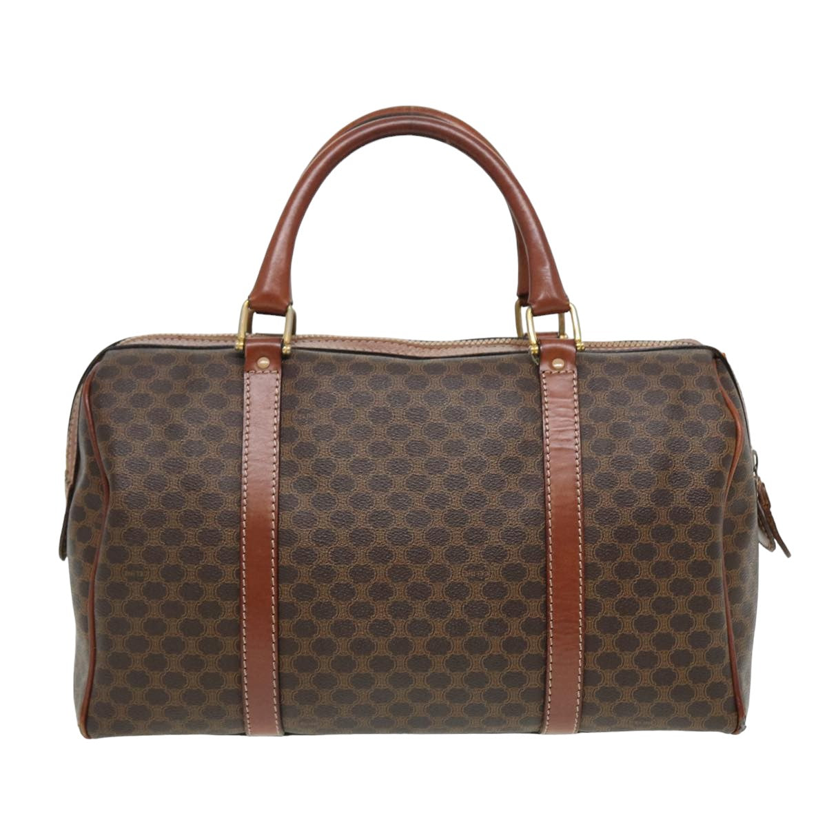 Luxury CELINE Macadam Canvas Boston Bag PVC Leather Brown 13417