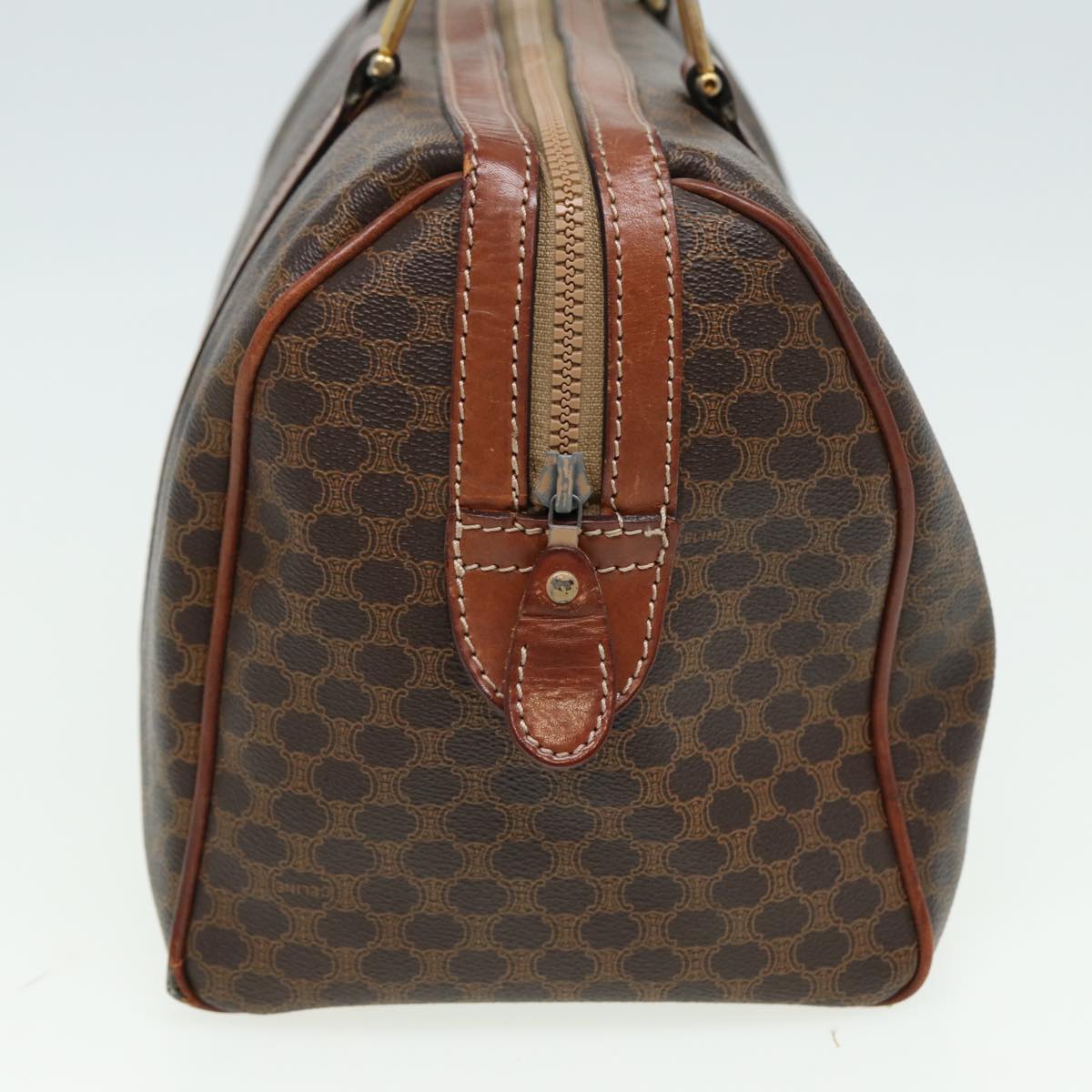 Luxury CELINE Macadam Canvas Boston Bag PVC Leather Brown 13417