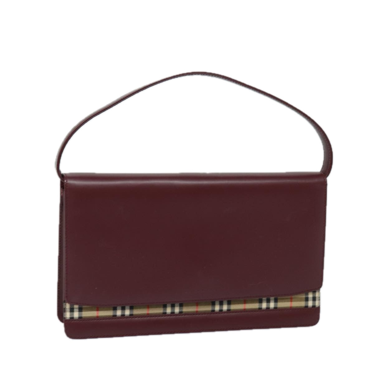Luxury Burberry Nova Check Hand Bag Leather Red Auth yk13546