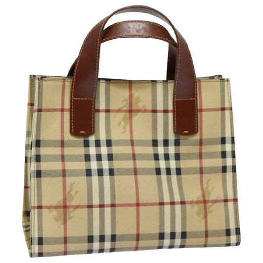 Luxury Burberry Nova Check Hand Bag PVC Leather Beige Auth yk13701