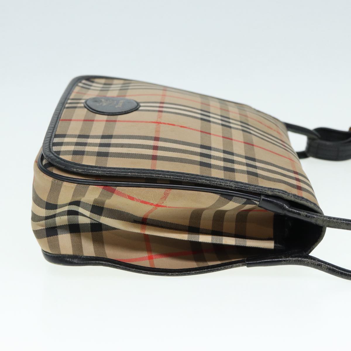 Luxury BurberrySs Nova Check Shoulder Bag Canvas Leather Beige Black gold Auth yk14273