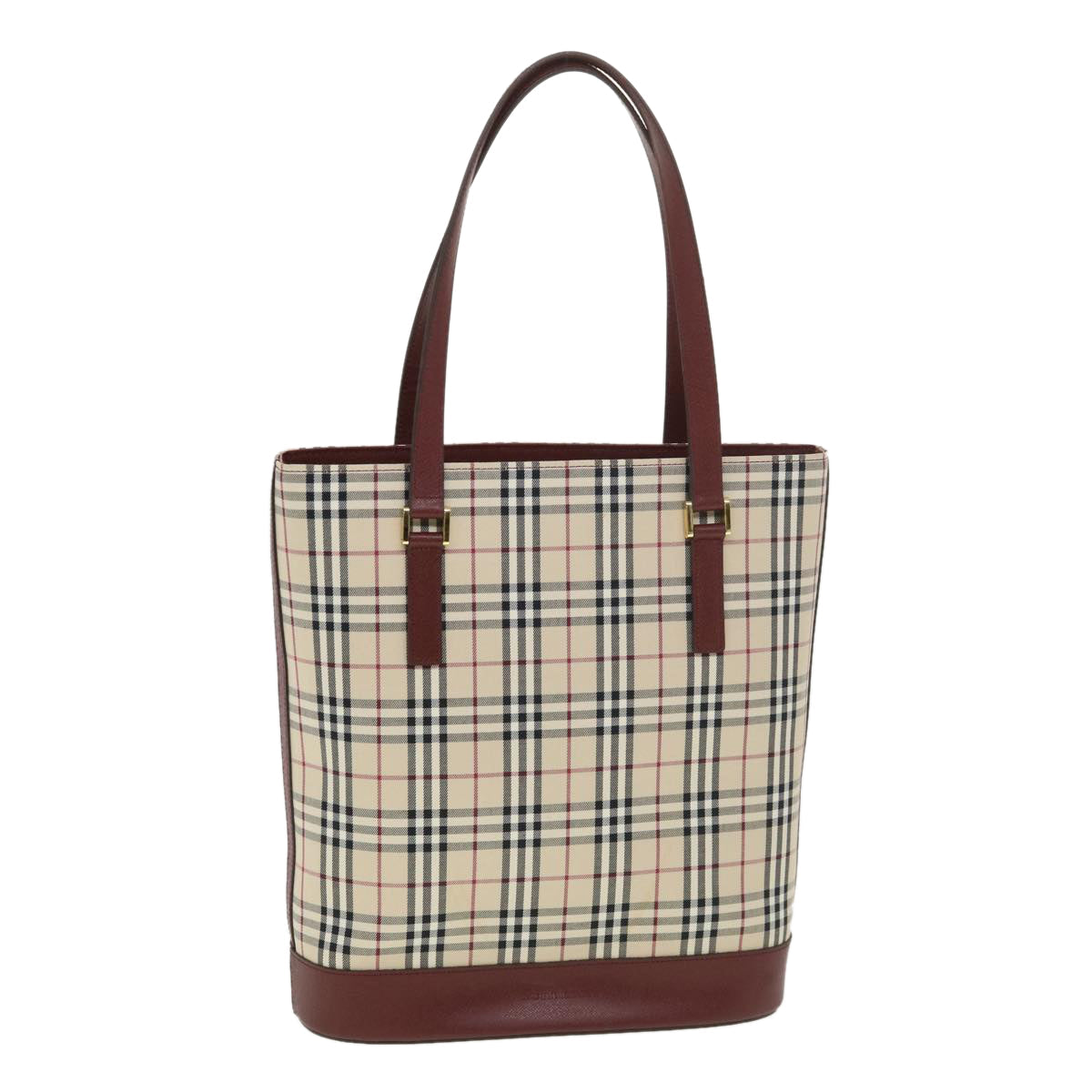 Luxury Burberry Nova Check Tote Bag Nylon Beige Auth yk6343
