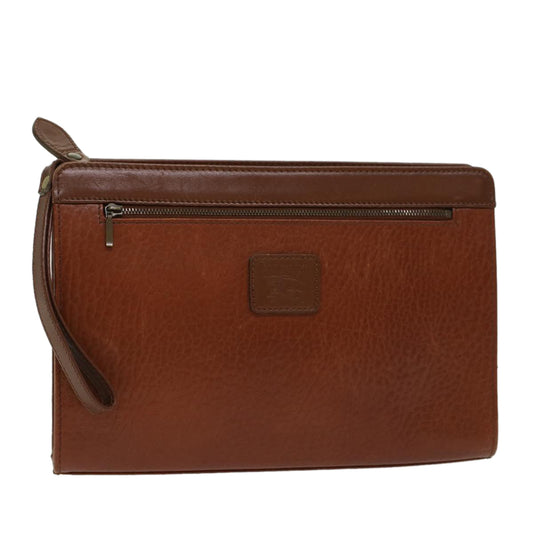 Luxury BurberrySs Clutch Bag Leather Brown Auth yk7778
