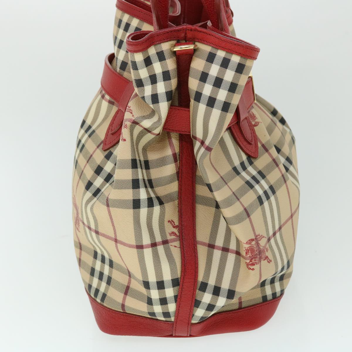 Luxury Burberry Nova Check Tote Bag PVC Leather Beige Red Auth yk8482