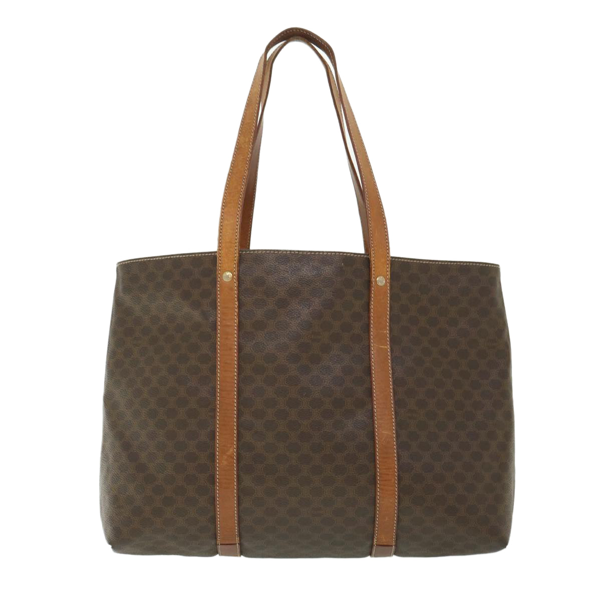 Luxury CELINE Macadam Canvas Tote Bag PVC Leather Brown 8862