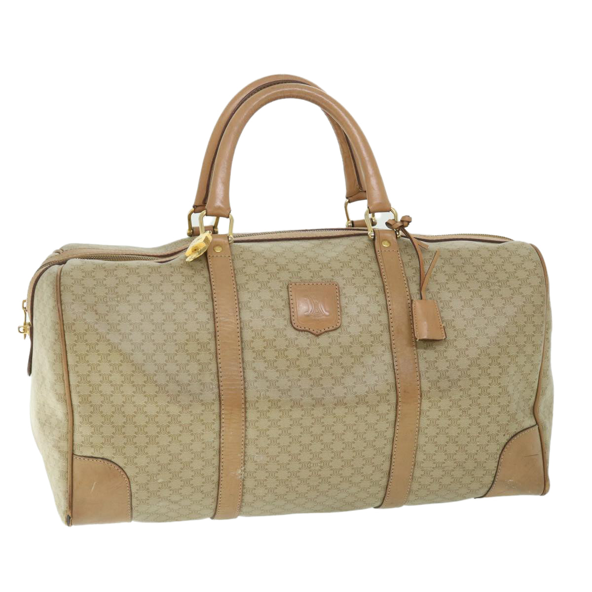 Luxury CELINE Macadam Canvas Boston Bag Beige 8988