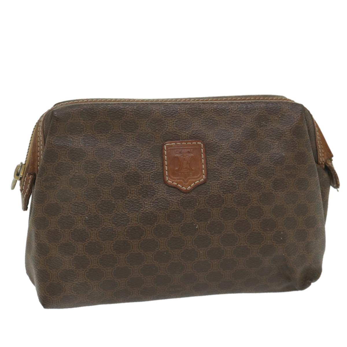 Luxury CELINE Macadam Canvas Pouch PVC Leather Brown 9282