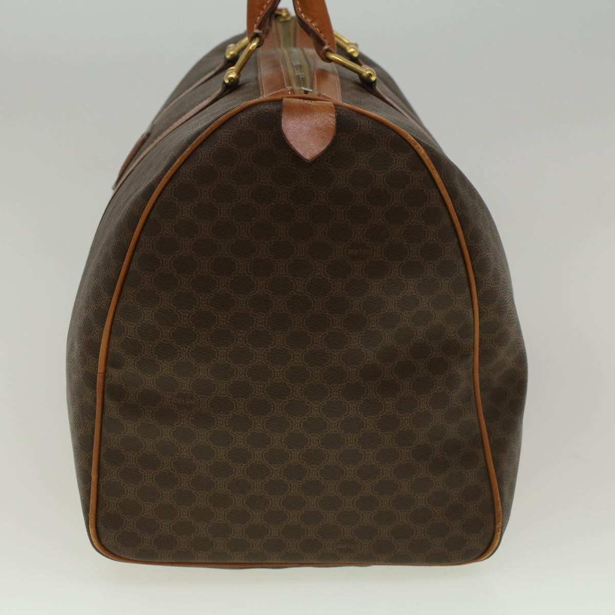 Luxury CELINE Macadam Canvas Boston Bag PVC Leather 2way Brown 9396