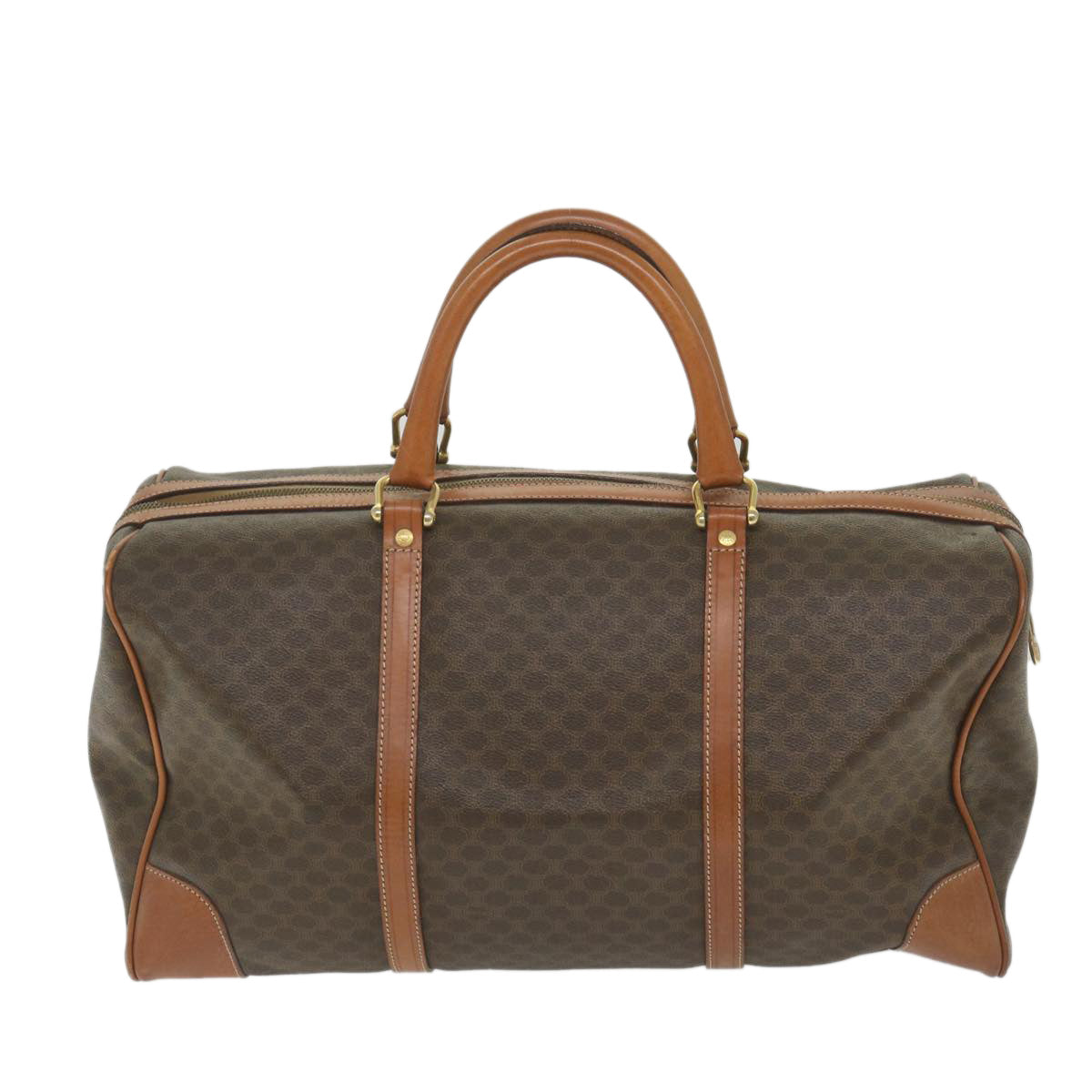 Luxury CELINE Macadam Canvas Boston Bag PVC Leather Brown 9442